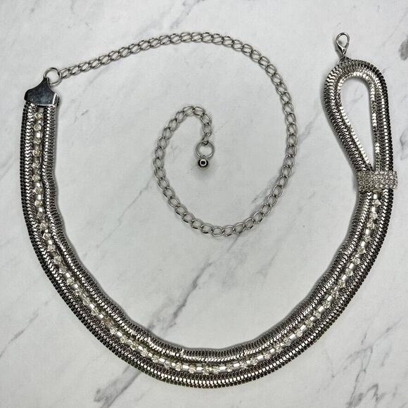 Silver Tone Rhinestone Chain Link Belt OS One Size - Picture 1 of 11